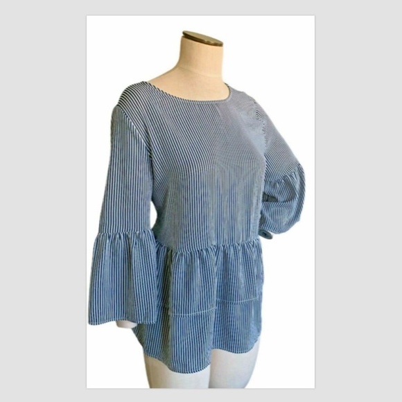 Time & Tru Size L12/14 Top Boat Neck 3/4 Bell Sleeve Ruffle Bottom #225C - Picture 1 of 6